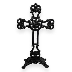 Burgin Handmade Cast Iron Cross‎ Spiritual Religious Sculpture 10.5”x6.25” Decor